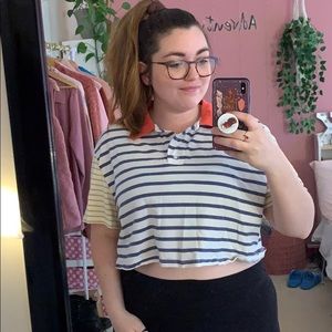 3 for $15: Color-Blocked Striped Cropped Polo